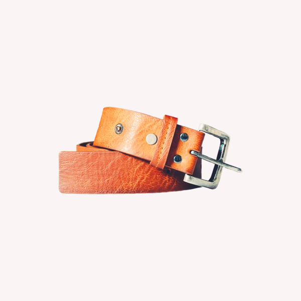 Classic Unisex Full-Grain Leather Belt – Vintage Tan with Brushed Metal Buckle